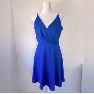 NWOT beautiful strapping royal blue FAUX wrap smocked dress